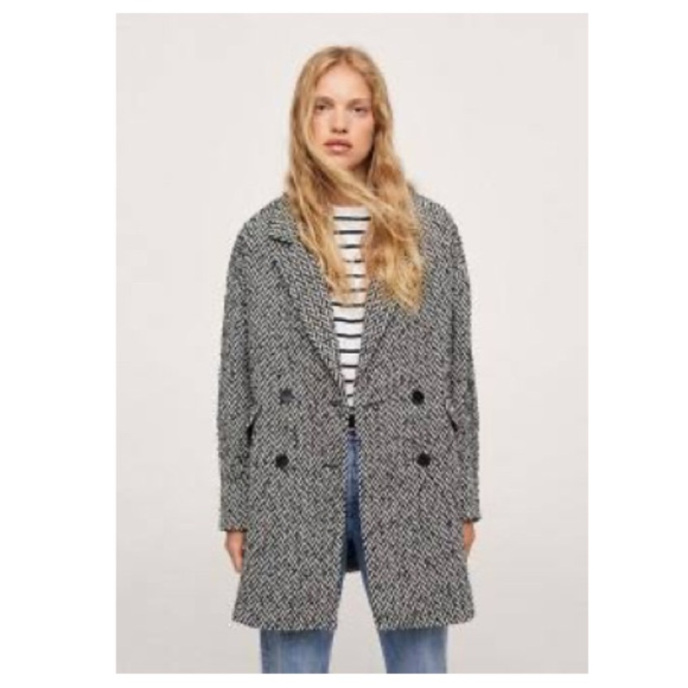 Mango Black and White Houndstooth Willy Coat Size XXS